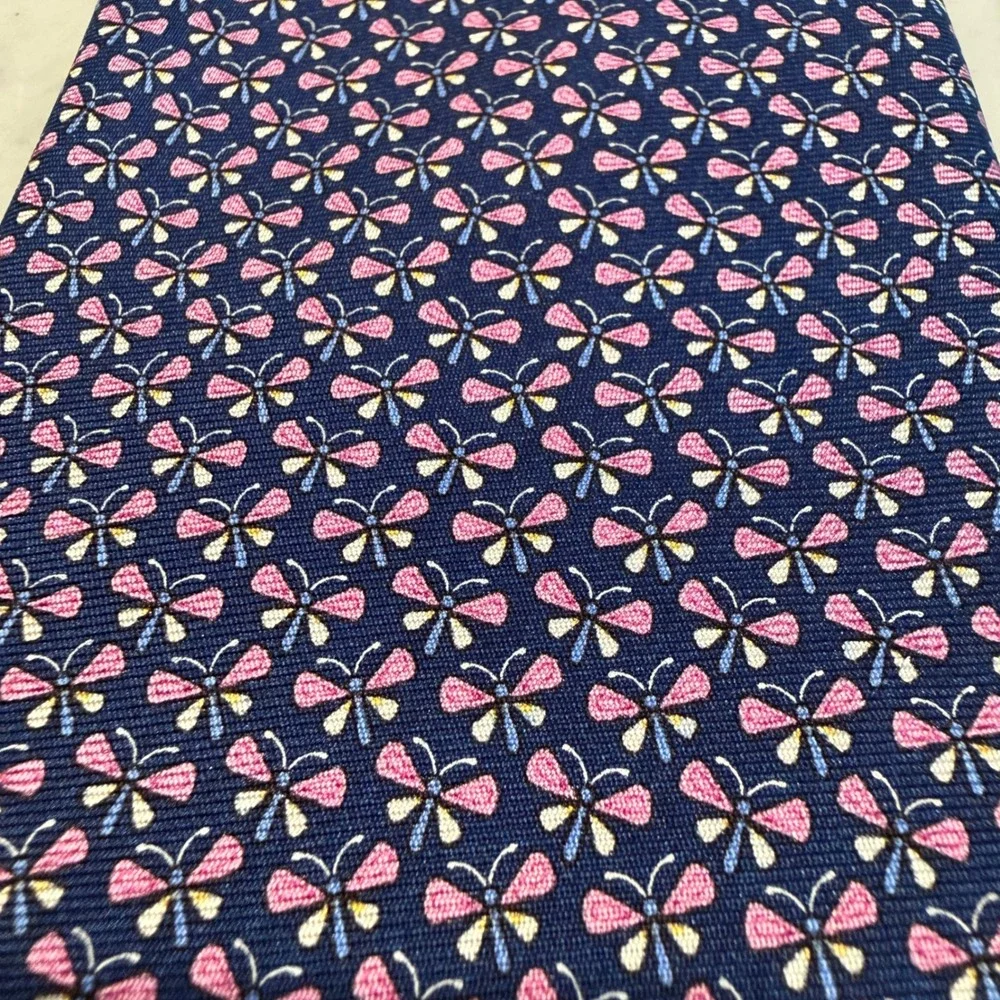 Saks Fifth Avenue Limited Edition Pattern 6 Silk Tie Navy Pink Butterfly USA